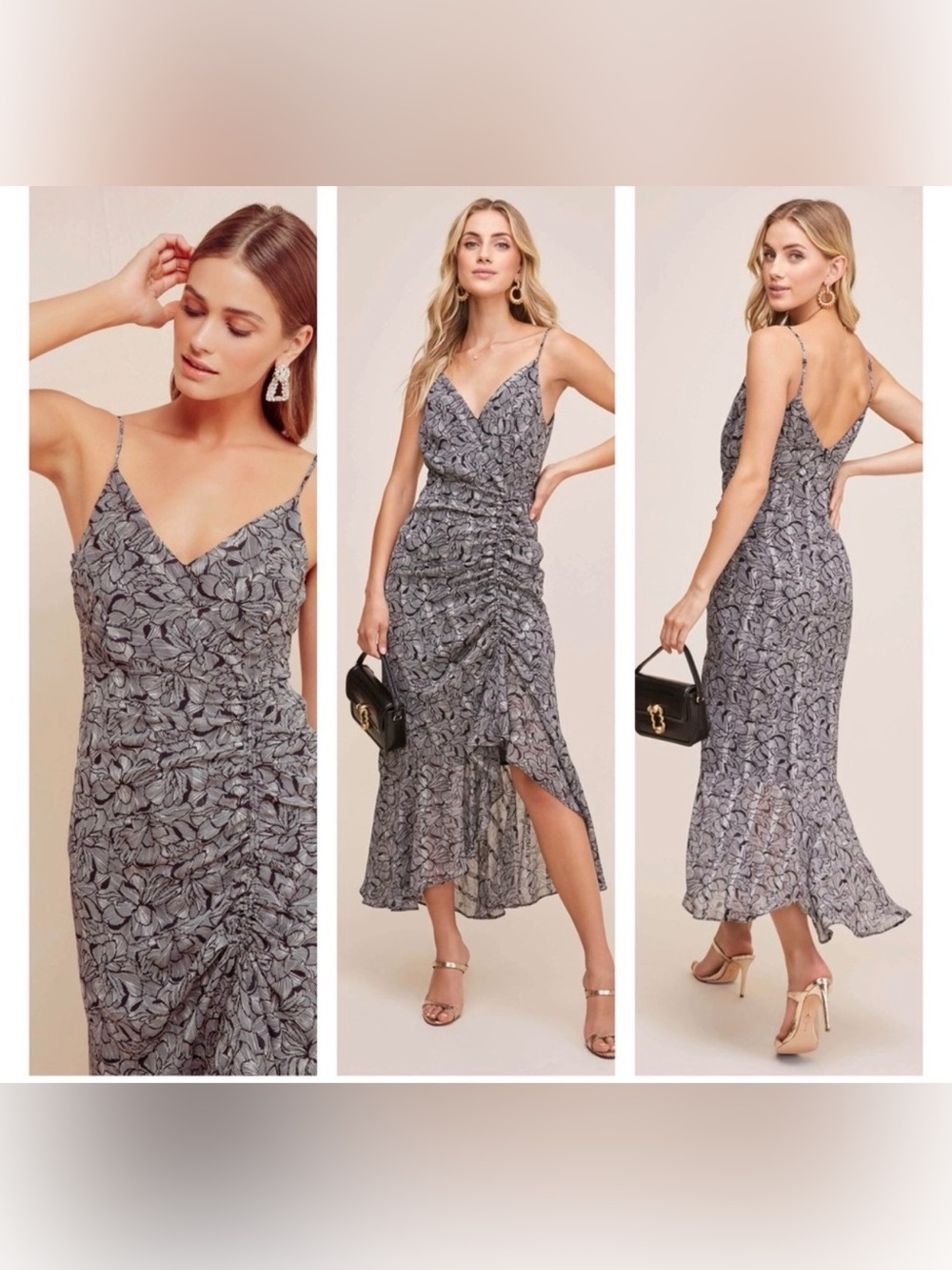 ASTR The Label Mariah Floral Ruched Midi Dress Size M NWOT Wedding Guest